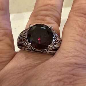NEW in box Premier Designs Ring Sz 9, Red  faceted center in silver plate